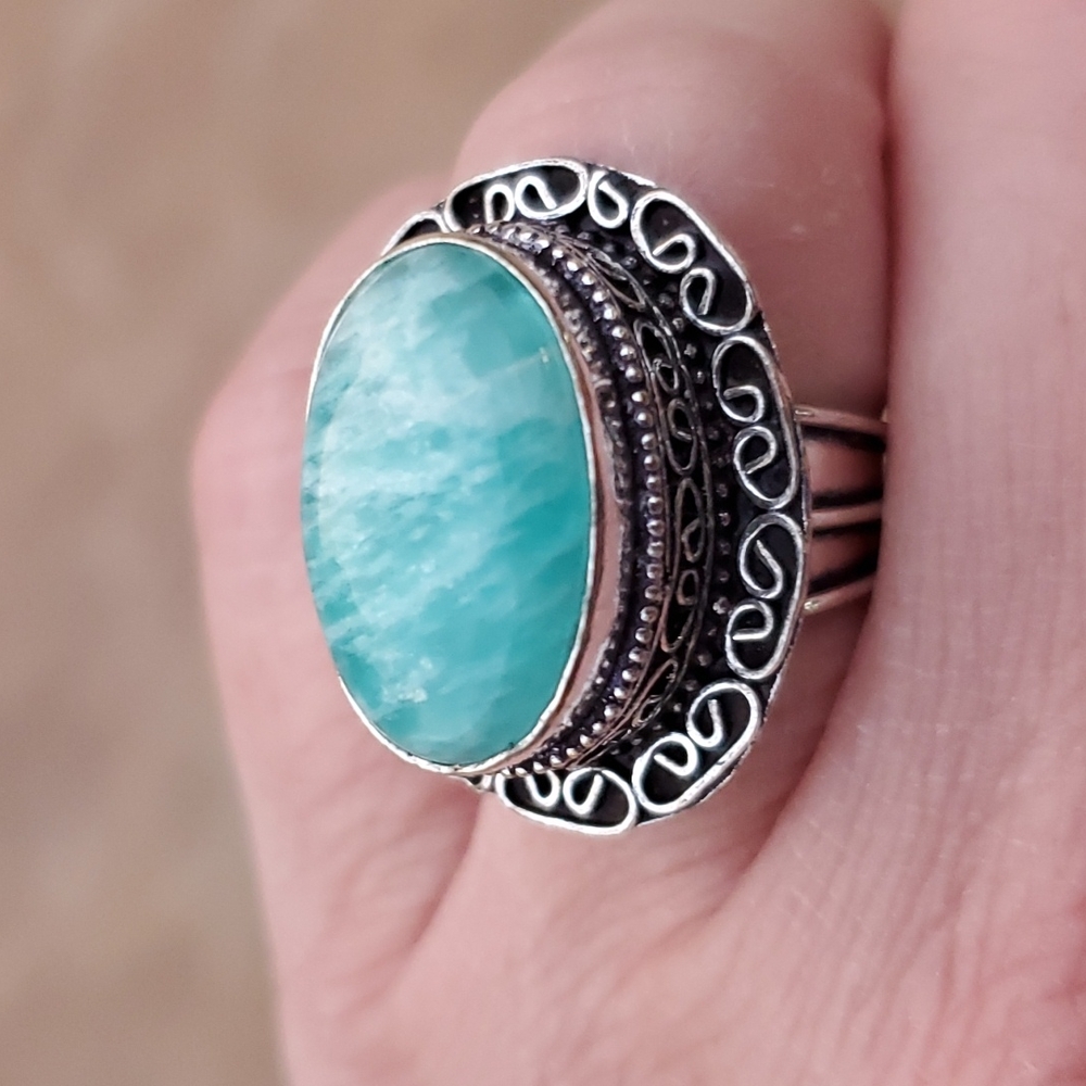 New Amazonite 925 Silver Ring.
